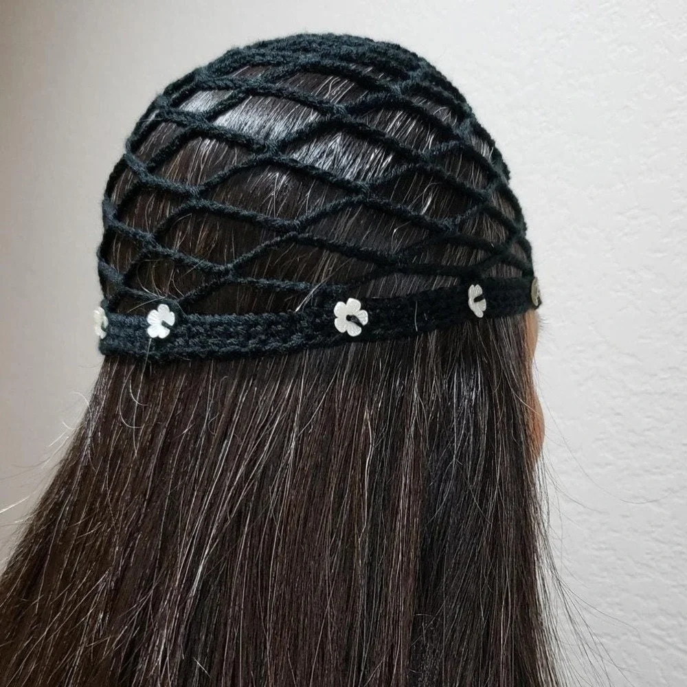 Handmade Crochet Chain Beanie Knit Cottage Mystic Fairy Emo Whimsigoth Black